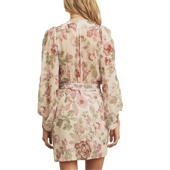 Fab’rik Dress Marnie Floral Print Chiffon Lantern Sleeves Wrap Tie Small NEW - Picture 5 of 13